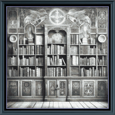 Stitching Jules Design Cross Stitch Pattern Spooky Library Vintage Greyscale Full Coverage Large Counted Cross Stitch Pattern (Digital Download)